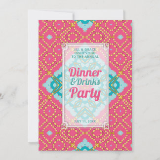Invitation Fête Boho Chic de verres Dîner Rose sarcelle Or