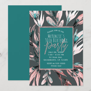 Invitation Fête Botanique Glamour Aquarelle Grise Corail Sarc