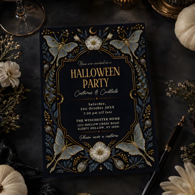Invitation Fête botanique Halloween Black Gold (Créateur téléchargé)