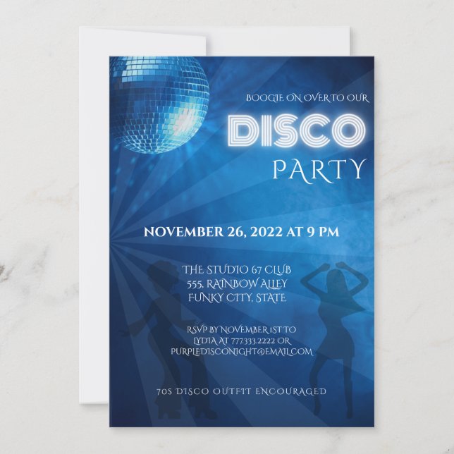 Invitation Fête boule disco bleu cool (Devant)
