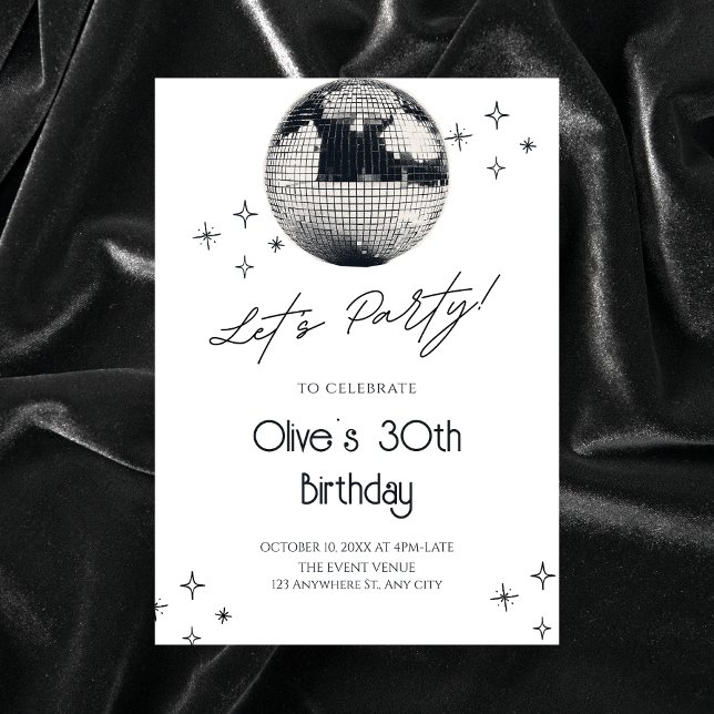 Invitation Fête boule disco noir et blanc  (Créateur téléchargé)