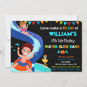 Invitation Fête Boy Pool pour anniversaire de toboggan