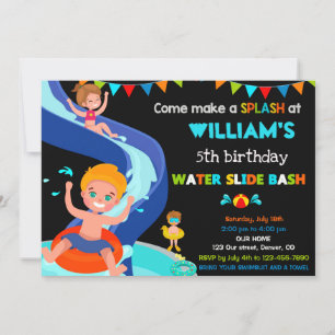 Invitation Fête Boy Pool pour anniversaire de toboggan