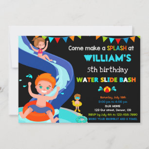 Invitation Fête Boy Pool pour anniversaire de toboggan