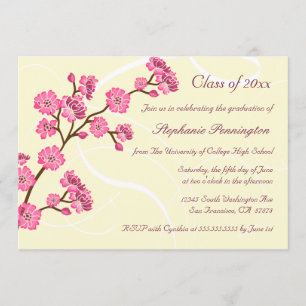 Invitation Fête branchée de graduation en fleurs de cerisiers