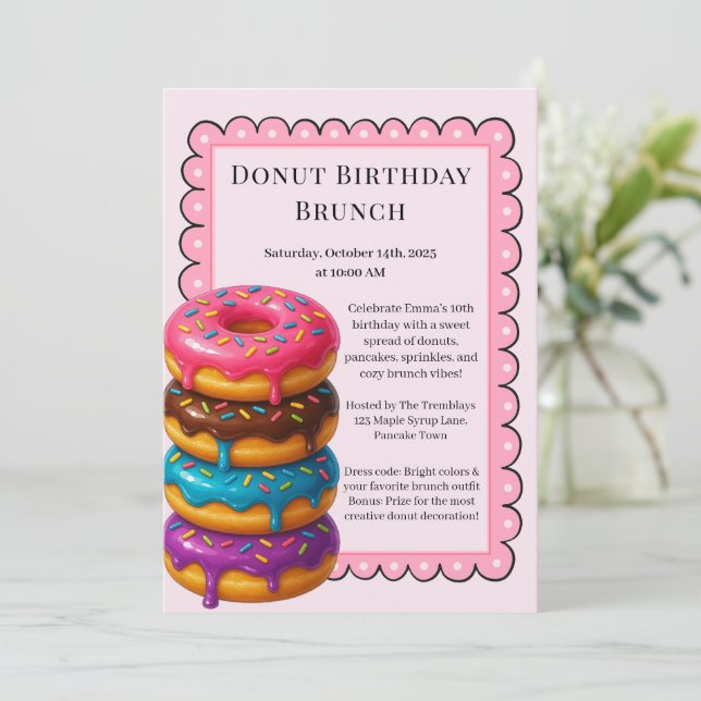 Invitation Fête Brunch Anniversaire | Pancakes & Donuts (Debout devant)