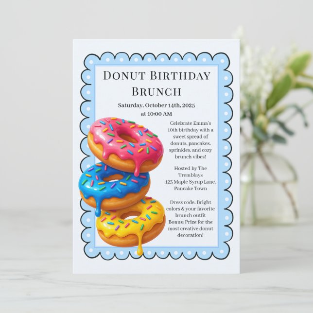Invitation Fête Brunch Anniversaire | Pancakes & Donuts (Debout devant)