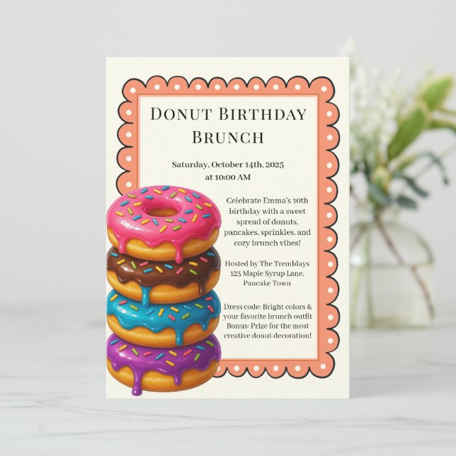 Invitation Fête Brunch Anniversaire | Pancakes & Donuts (Debout devant)