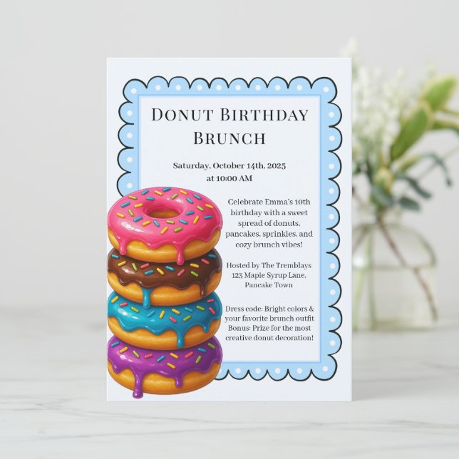 Invitation Fête Brunch Anniversaire | Pancakes & Donuts (Debout devant)