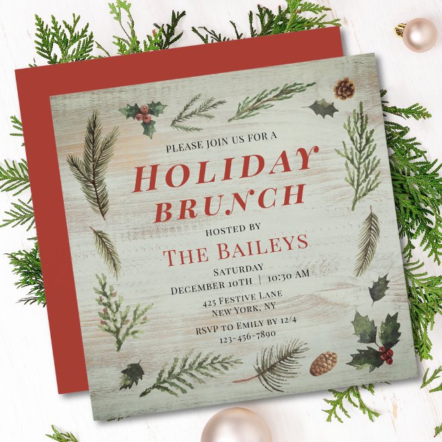 Invitation Fête Brunch Noël Rustique hiver Floral (Créateur téléchargé)