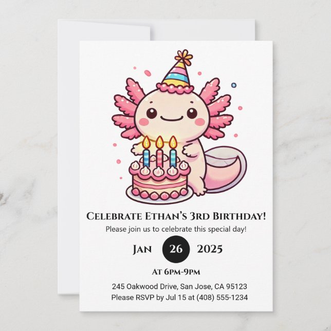 Invitation Fête Cake Axolotl Anniversaire (Devant)