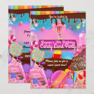 Invitation Fête Candy Land Fantaisie Anniversaire Personnalis