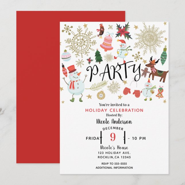 Invitation Fête Capriceuse Mignonne Noël Vacances (Devant / Derrière)