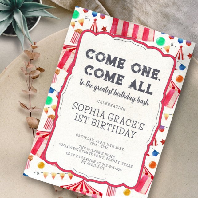 Invitation Fête Carnaval Pink Circus Girl 1er anniversaire (Créateur téléchargé)