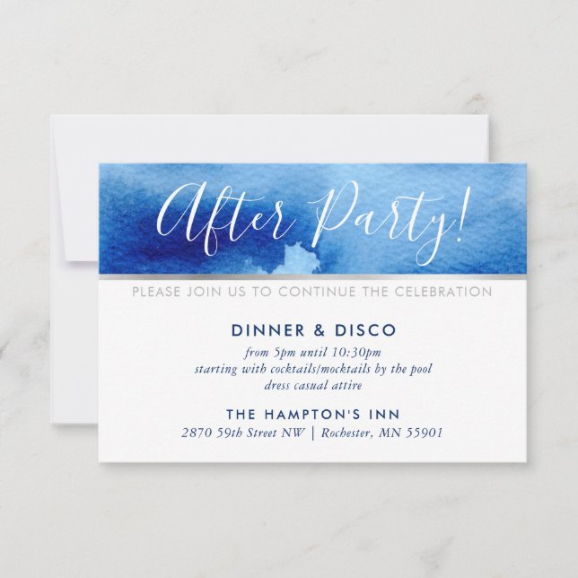 Invitation FÊTE CÉLÉBRATION argent smart bleu aquarelle (Devant)