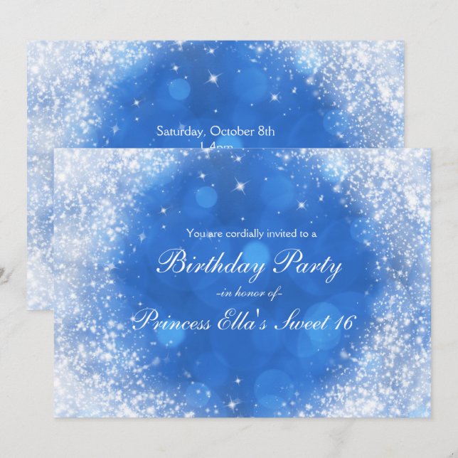 Invitation Fête Cendrillon Étincelle Bleu & Blanc pour Toute  (Devant / Derrière)