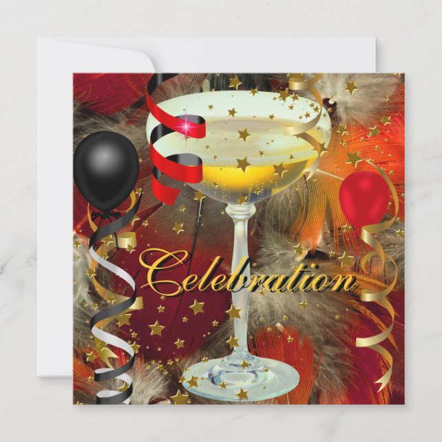 Invitation Fête Champagne Soirée Noir Rouge (Devant)