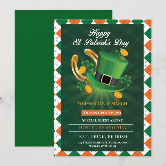 Invitation Fête chanceuse de la Saint-Patrick (Devant / Derrière)