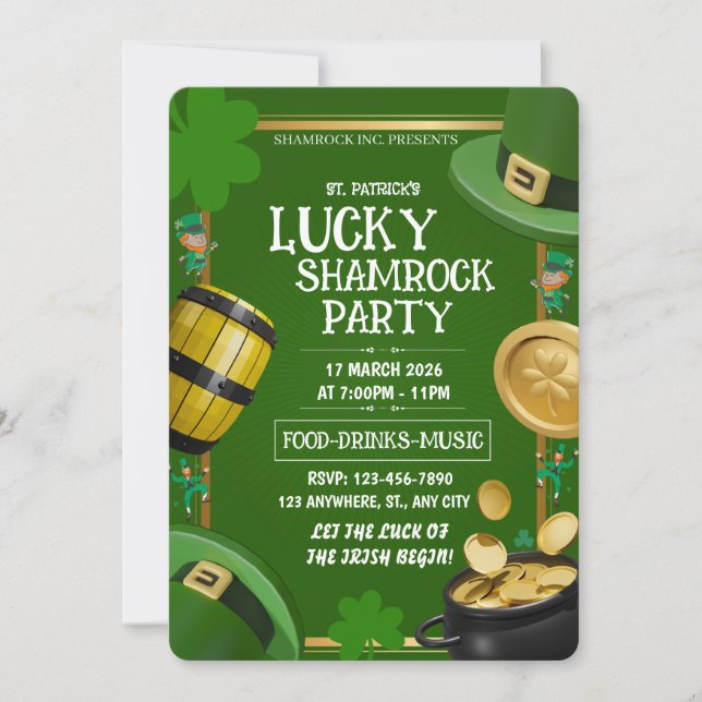 Invitation Fête Chanceuse Shamrock Saint-Patrick Personnalisa (Devant)