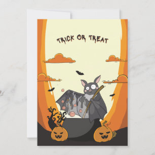 Invitation Fête Chauve-souris d'Halloween Mignonne et Effraya