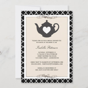 Invitation Fête Chic Black Tan Teapot Fête de l'mariée Tea Pa