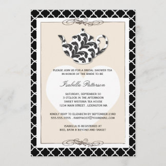 Invitation Fête Chic Black Tan Teapot Fête de l'mariée Tea Pa