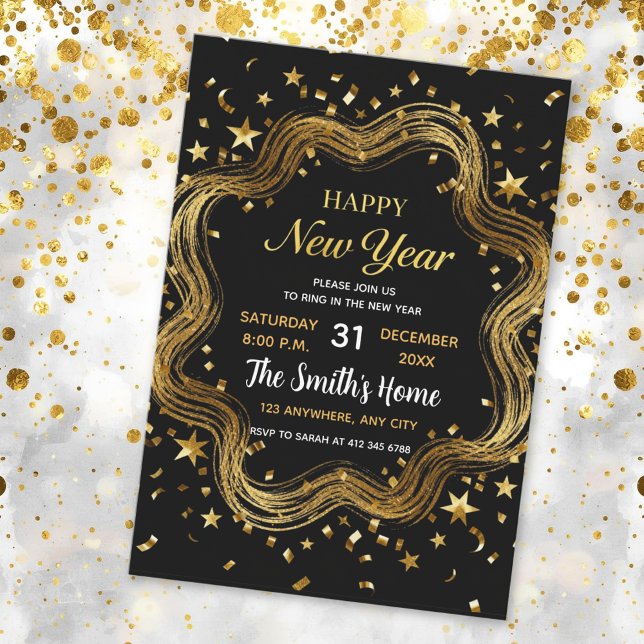 Invitation fête chic du nouvel an noir et or (Créateur téléchargé)