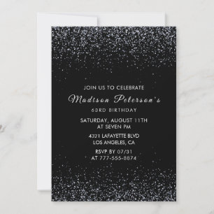 Invitation Fête chic pailletée argent noir 63e anniversaire