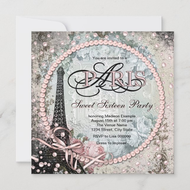 Invitation Fête chic Paris Sweet 16 (Devant)