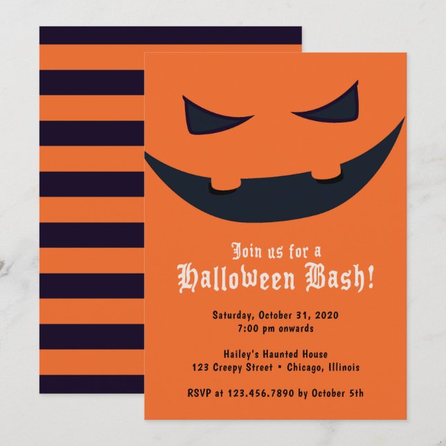 Invitation Fête citrouille Face Halloween (Devant / Derrière)