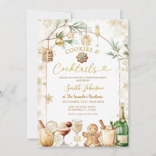 Invitation Fête cocktail et cookies Flocon de neige d'or