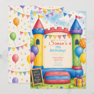 Invitation Fête Colorée avec Château Gonflable