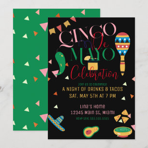 Invitation Fête colorée de Cinco De Mayo pour tacos