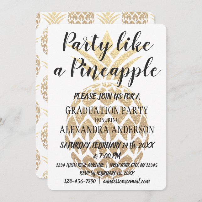 Invitation Fête comme un ananas 2019 Graduation Party (Devant / Derrière)