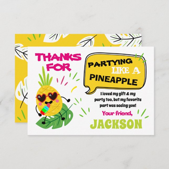 Invitation Fête comme un ananas tropical anniversaire merci (Devant / Derrière)