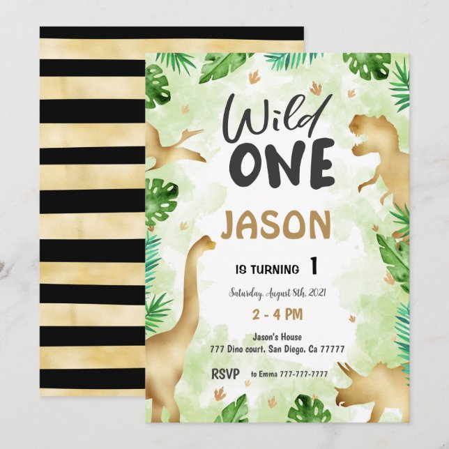 Invitation Fête Comme Un Dinosaure, Anniversaire (Devant / Derrière)