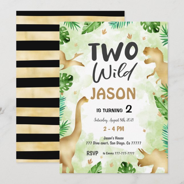 Invitation Fête Comme Un Dinosaure, Anniversaire Des Dinosaur (Devant / Derrière)