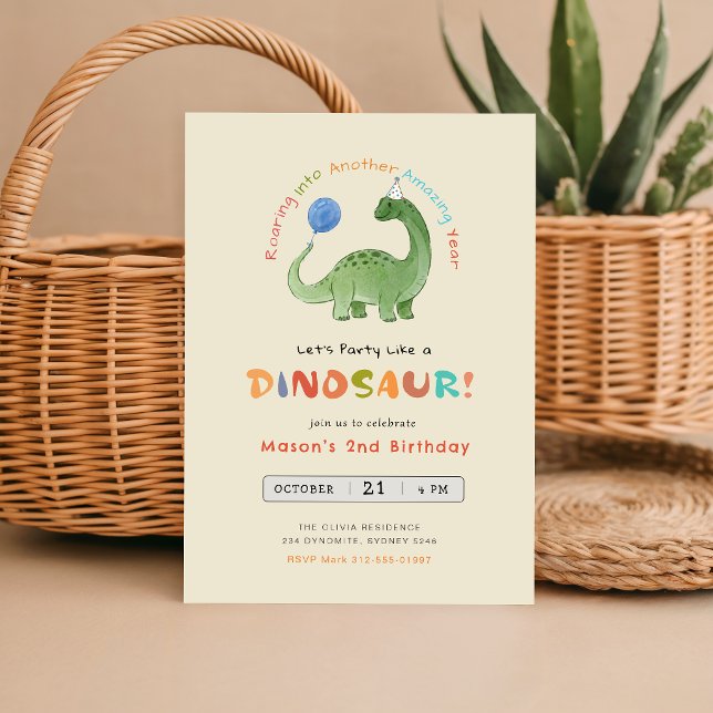 Invitation Fête comme un dinosaure Aquarelle Dino 2e annivers (Créateur téléchargé)