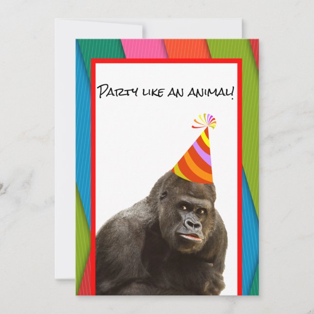 Invitation Fête Comme Un Gorille D'Animaux À L'Anniversaire C (Devant)