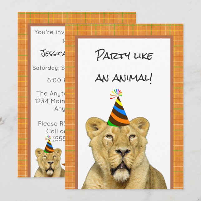 Invitation Fête Comme Un Lion Animal Avec Anniversaire Casque (Devant / Derrière)