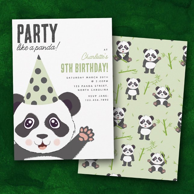 Invitation Fête comme un panda pour enfants Anniversaire mign (Party Like a Panda Kids Cute Birthday Party Invitation)