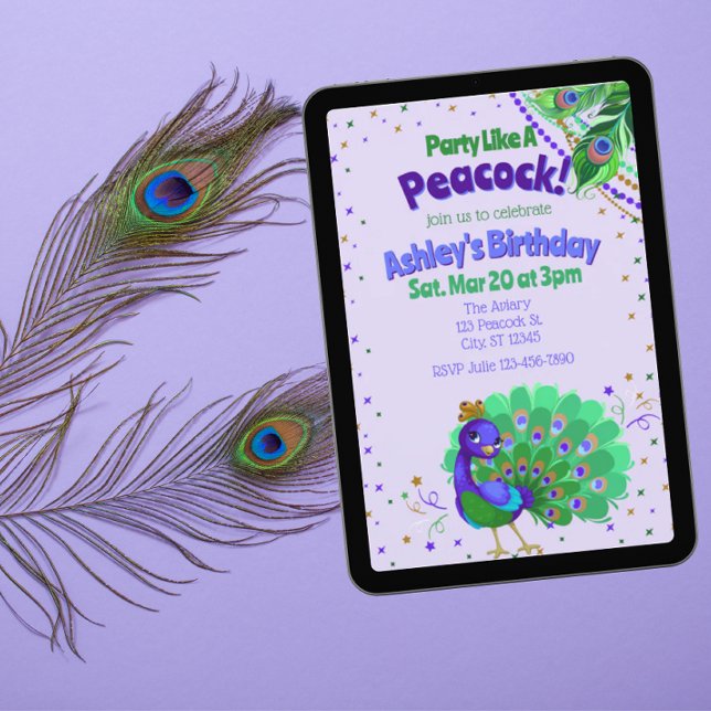 Invitation Fête comme un paon anniversaire (Créateur téléchargé)