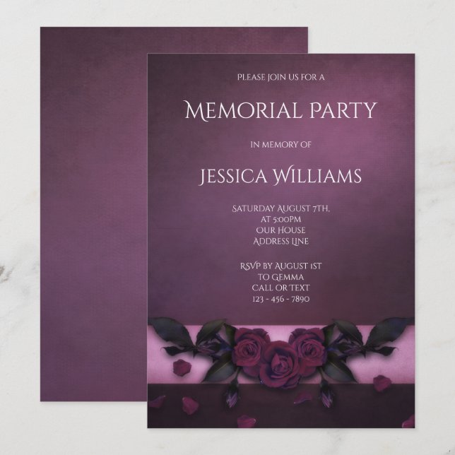 Invitation Fête commémorative de roses et de pétales gothique (Devant / Derrière)
