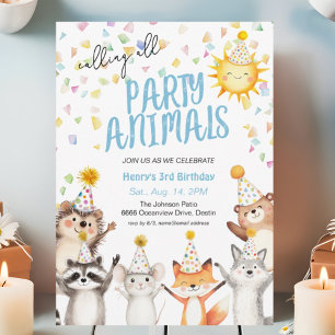 Invitation Fête Confetti Forêt Animaux Fête Casquettes Annive