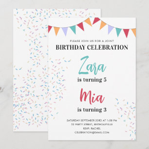 Invitation Fête conjointe de double anniversaire Colorée pour