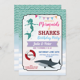 Invitation Fête conjointe de la Mermaid Shark Pool Party