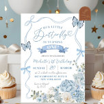 Invitation Fête Coquette Papillon Floral Bleu Poussiéreux Ann<br><div class="desc">Invitation à la Fête Coquette Papillon Floral Bleu Poussiéreux Anniversaire,  Invitation à la Fête Bleu Poussiéreux Floral Ruban Anniversaire,  Notre Petit Papillon a un An Invitation,  Invitation à la Fête Coquette Papillon Bleu Poussiéreux Anniversaire</div>
