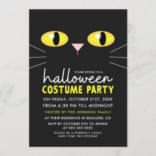 Invitation Fête Costume d'Halloween Chat Noir