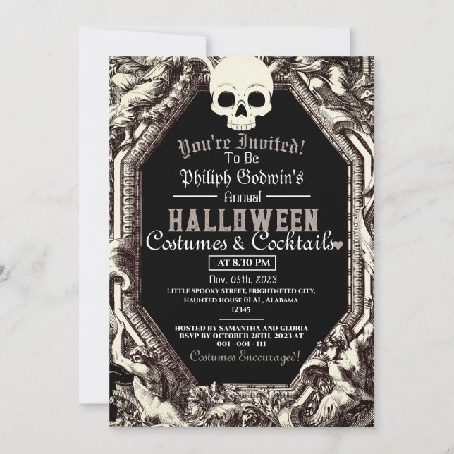 Invitation Fête Costume Halloween Dark Gothic Chic Vintage (Devant)