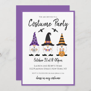 Invitation Fête Costume Halloween Gnomes violet orange